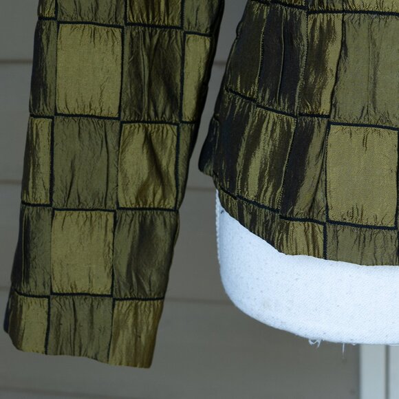 Vintage 90s Green Shiny Jacket Croc Square patchwork Metallic Y2k Style Disco - Picture 9 of 11